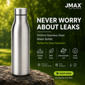 Jmax Stainless Steel Water Bottle | Single Wall Metal Bottle for Office School Gym Travel | BPA Free | Rust-Free, Leakproof & Lightweight | 1000 ml