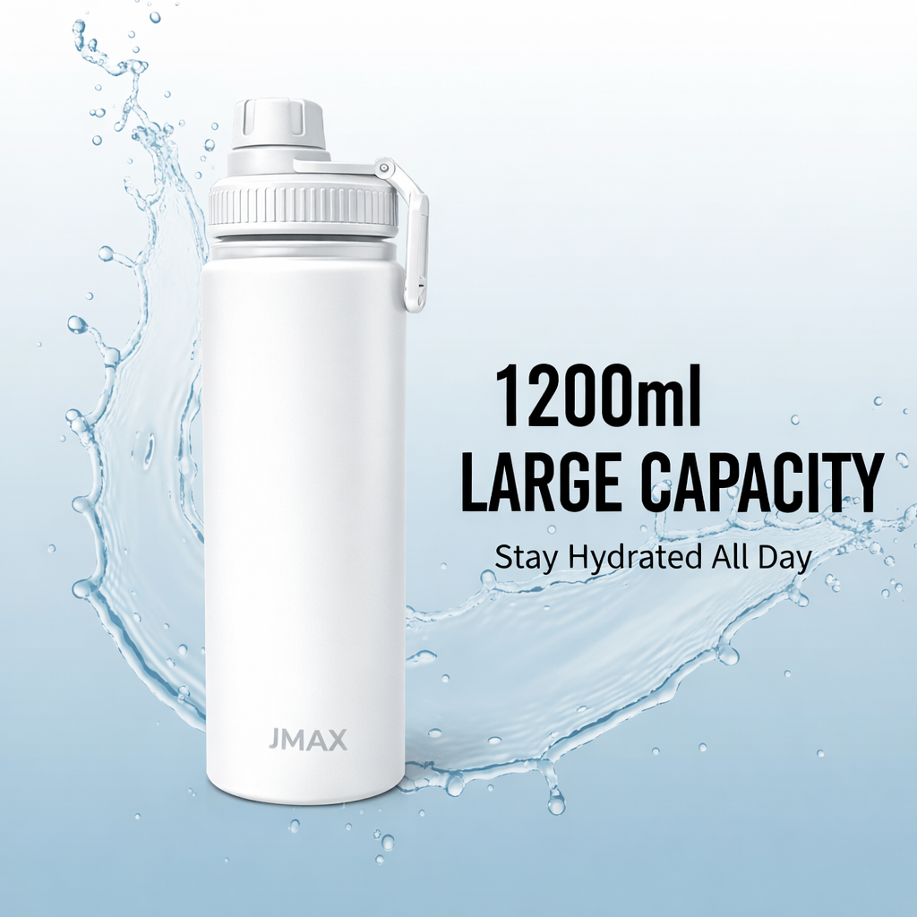Jmax Double Wall Insulated Stainless Steel Water Bottle – Leakproof/BPA-Free/Vacuum Insulated Flask for Hot & Cold Drink Portable Sports Bottle (1200 Milliliters)
