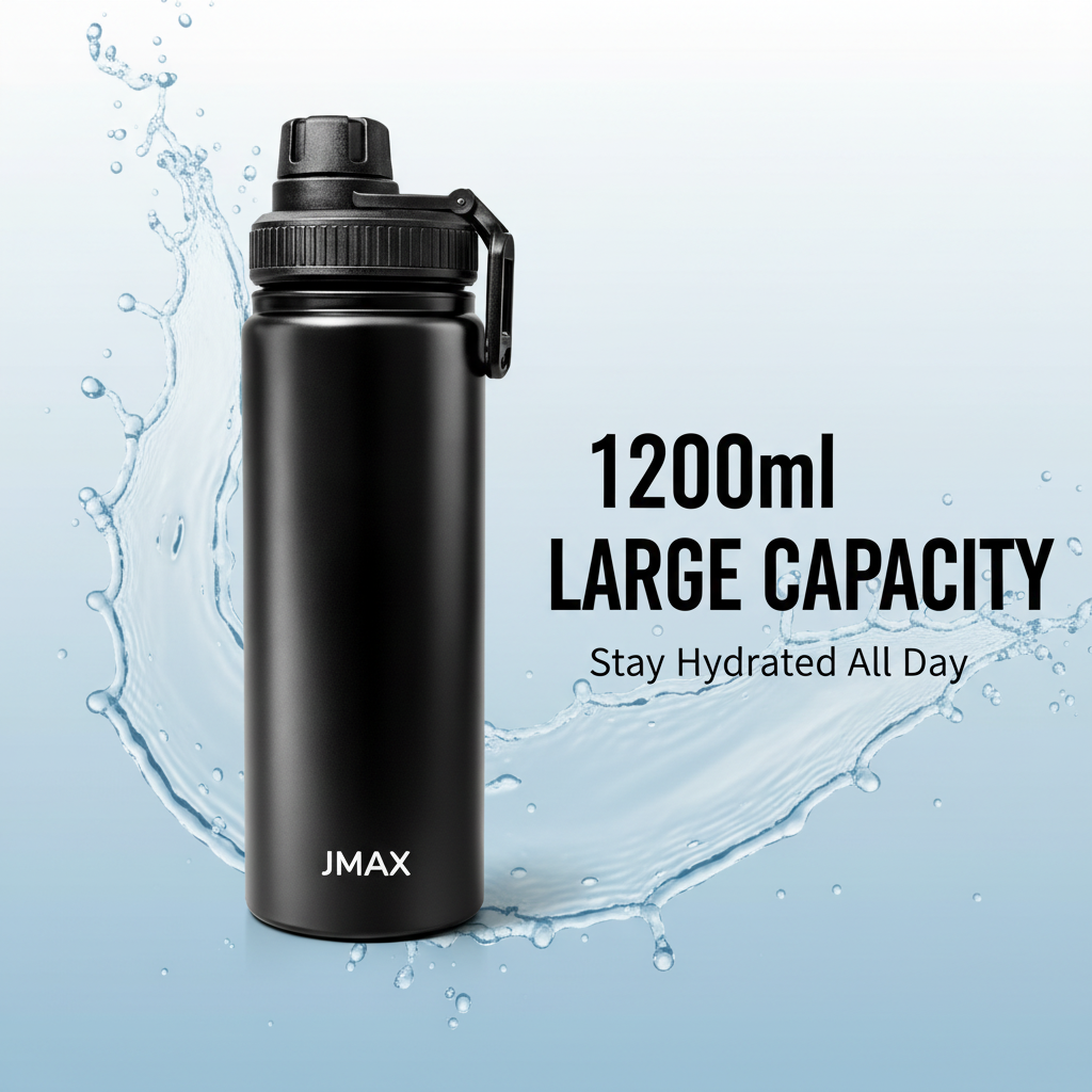 Jmax Double Wall Insulated Stainless Steel Water Bottle – Leakproof/BPA-Free/Vacuum Insulated Flask for Hot & Cold Drink Portable Sports Bottle (1200 Milliliters)