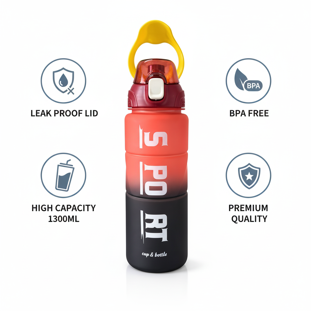 Jmax 1300ml Sports Water Bottle| BPA-Free Gym Bottle for Travel, Office & School 1300 ml Plastic Sipper