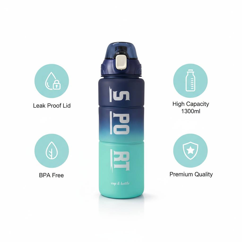 Jmax 1300ml Sports Water Bottle| BPA-Free Gym Bottle for Travel, Office & School 1300 ml Plastic Sipper